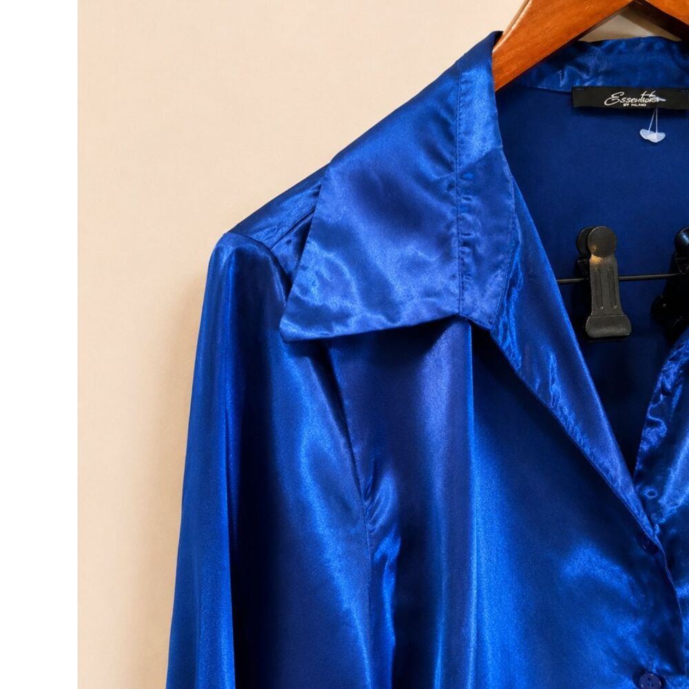 Essentials by Milano Blue Button Up Long Sleeve XL Blouse Officecore Corporate - Picture 5 of 7